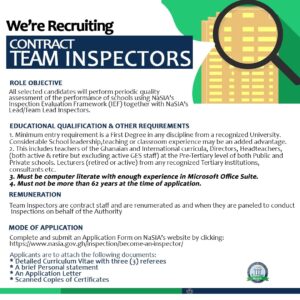 NaSIA opens Applications for the Recruitment of Team Inspectors for 2022 - APPLY HERE | 1