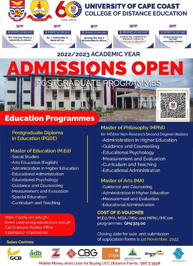 UCC Distance Education Postgraduate Admissions For the 2022/2023 Academic Year Out