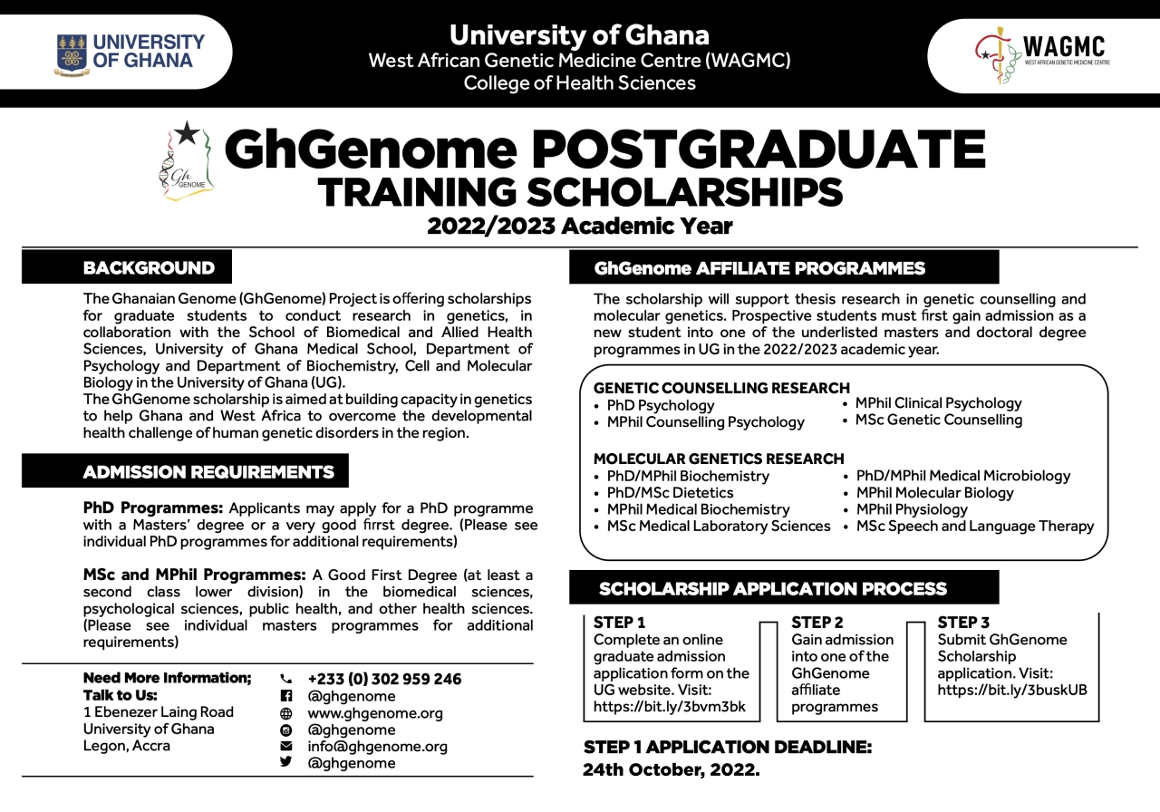 Call for Applications - UG Postgraduate Training Scholarships - Ghanaian Genome Project