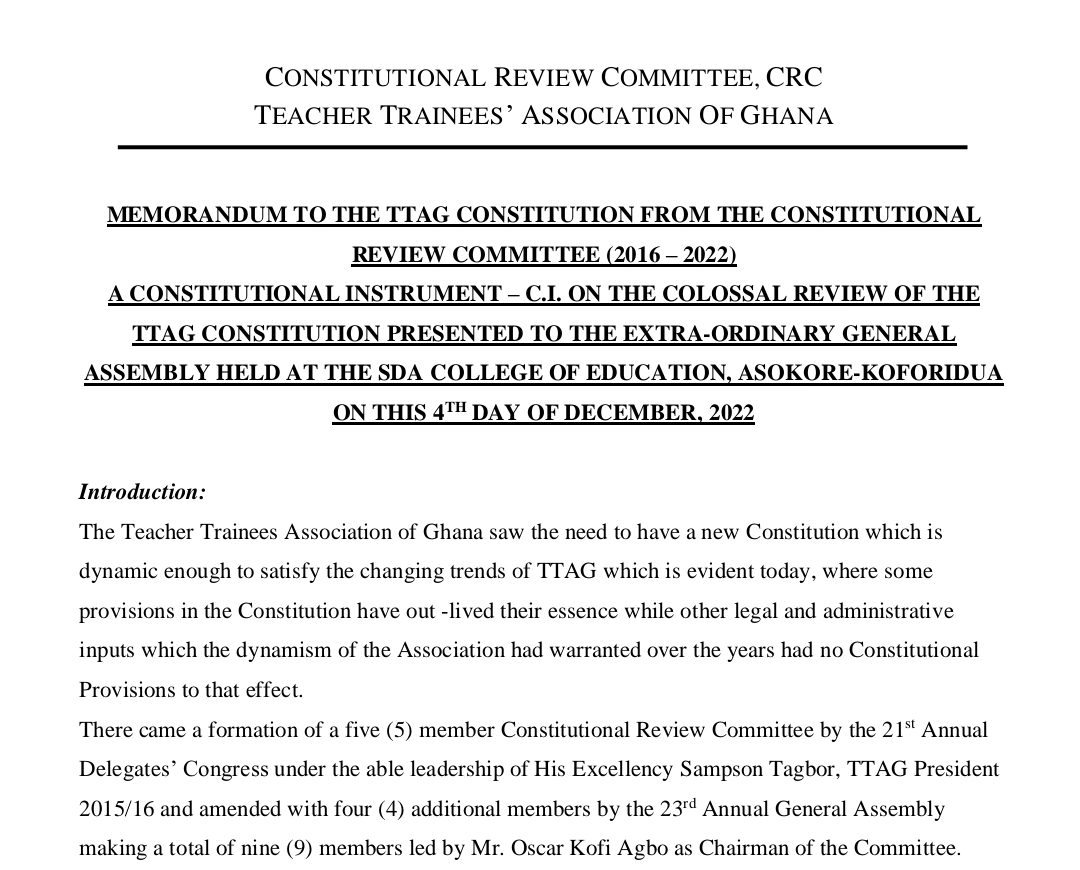 TTAG Constitutional Instrument on CRC Constitution Review 2022
