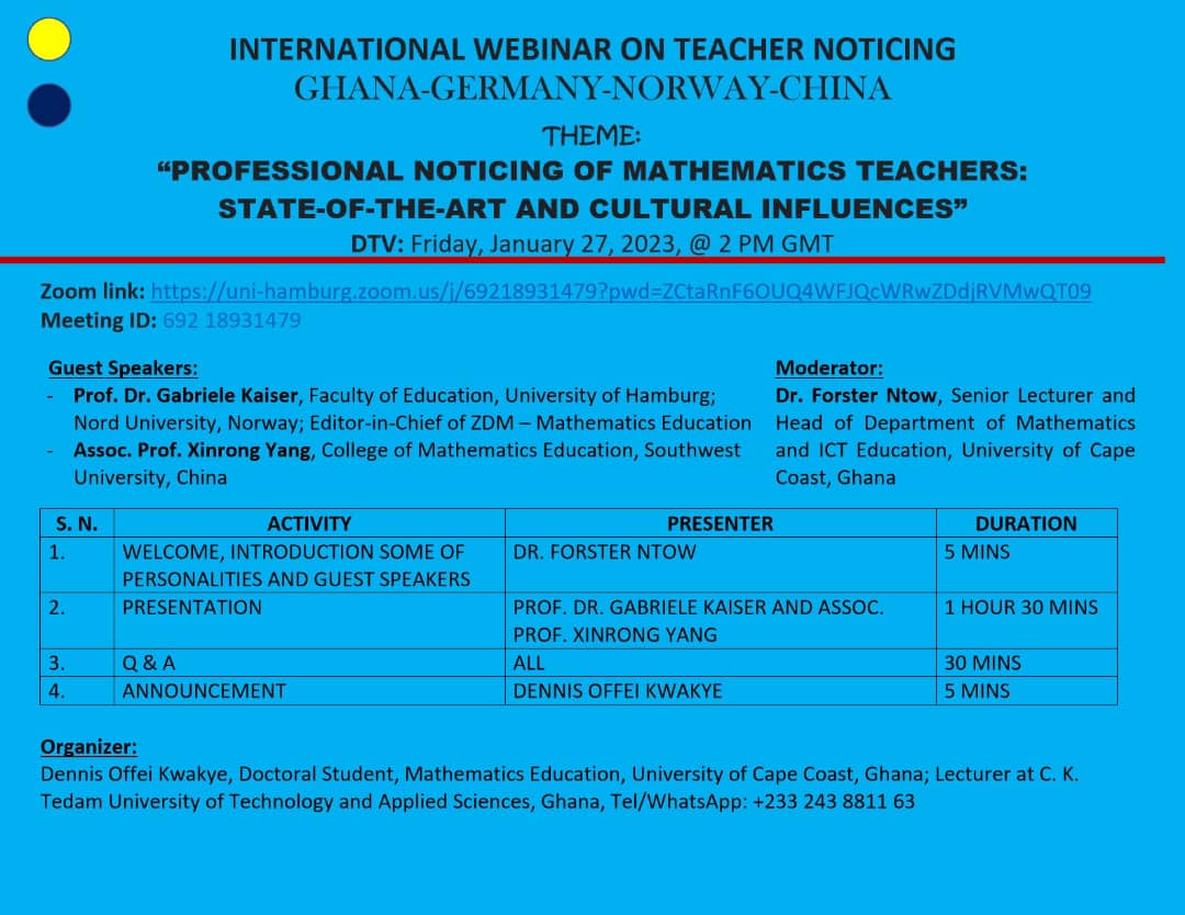International Webinar on Mathematics Teacher Noticing scheduled for Today