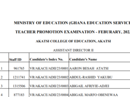 February 2023 GES Promotion: Akatsi College of Education AD11 Teachers' List