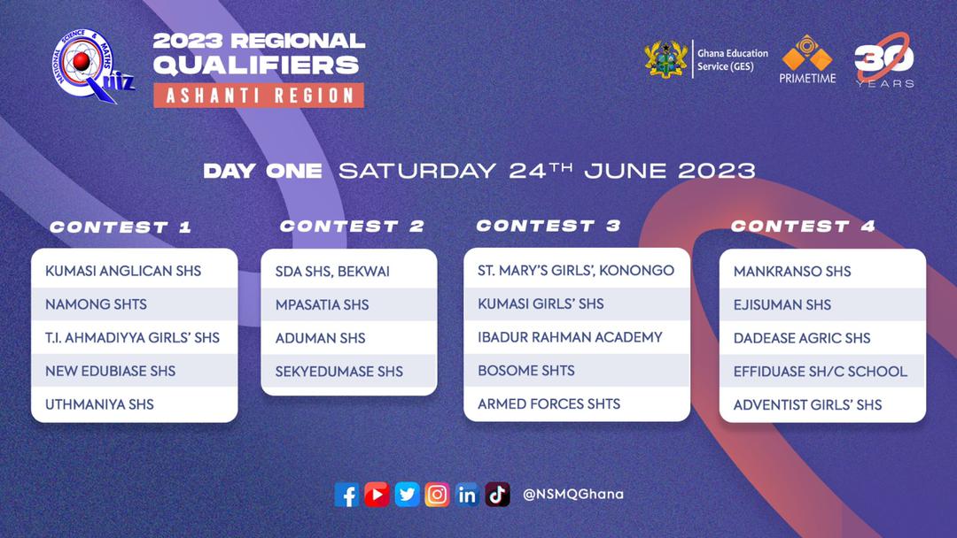 Ashanti Regional Fixtures of the 2023 NSMQ Regional Qualifiers | 1