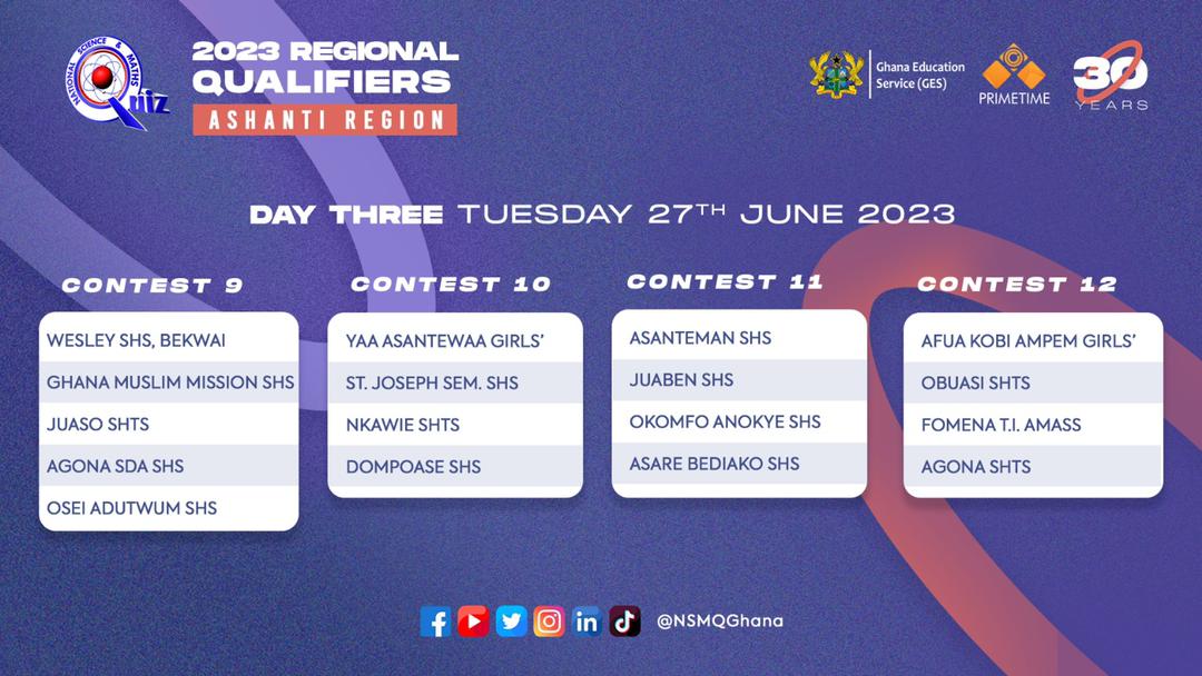 Ashanti Regional Fixtures of the 2023 NSMQ Regional Qualifiers | 3