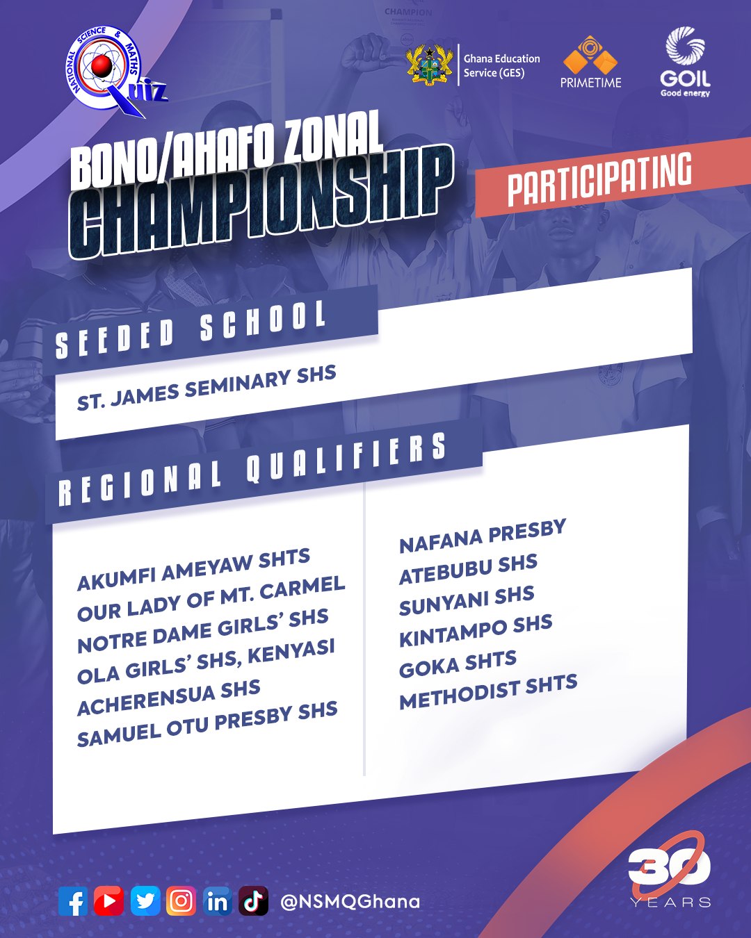 List of Top 13 Schools representing the Bono and Ahafo Zone for the 2023 NSMQ | 1