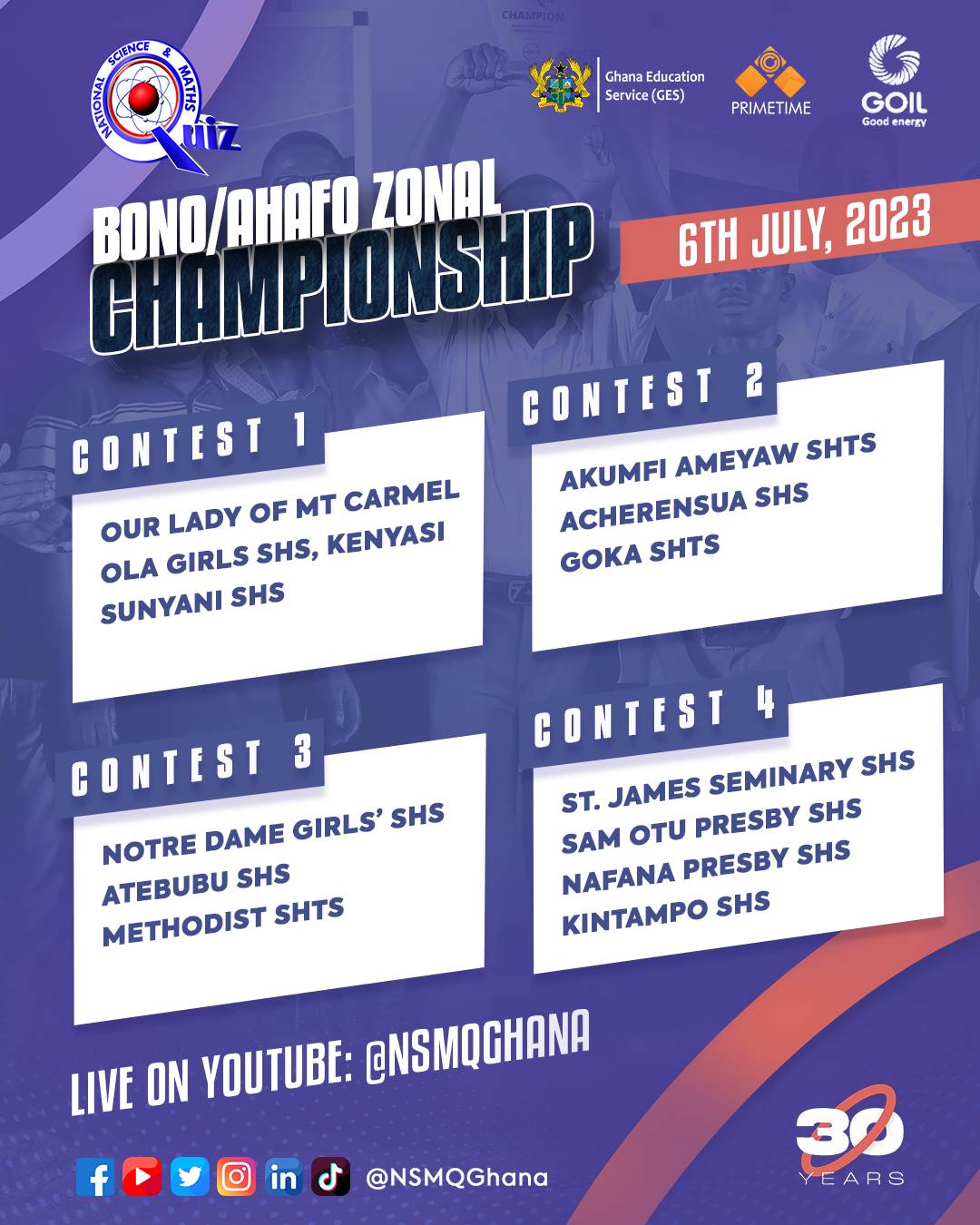 NSMQ 2023: Pairings for the Bono/Ahafo Zonal Championship | 1