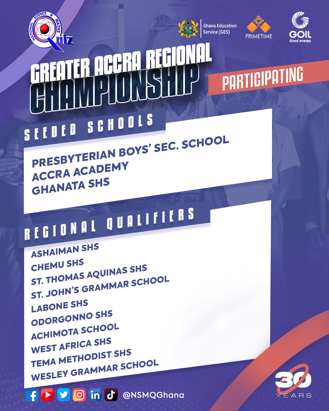 List of Top 13 Schools representing the Greater Accra Region for the 2023 NSMQ | 1