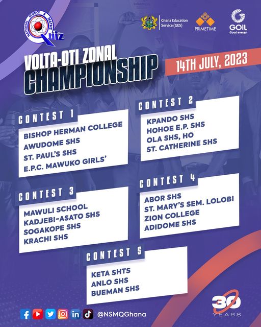 Fixtures for the 2023 NSMQ Volta/Oti Zonal Championship | 1
