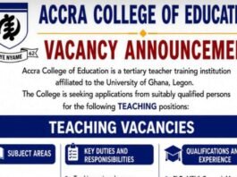 Accra College of Education Announces Teaching Vacancies in Multiple Subject Areas | Apply by June 19, 2026 Accra College of Education Announces Teaching Vacancies in Multiple Subject Areas | Apply by June 19, 2026